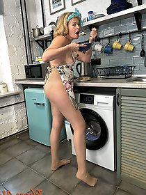 Mature Diana Serving Lunch In Pantyhose and Apron