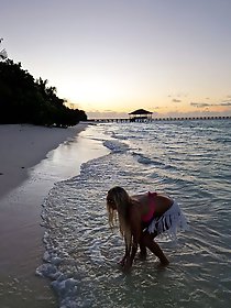 Horny bunny in stockings in the forest