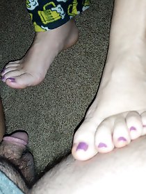 Teasing with feet and breasts at the same time